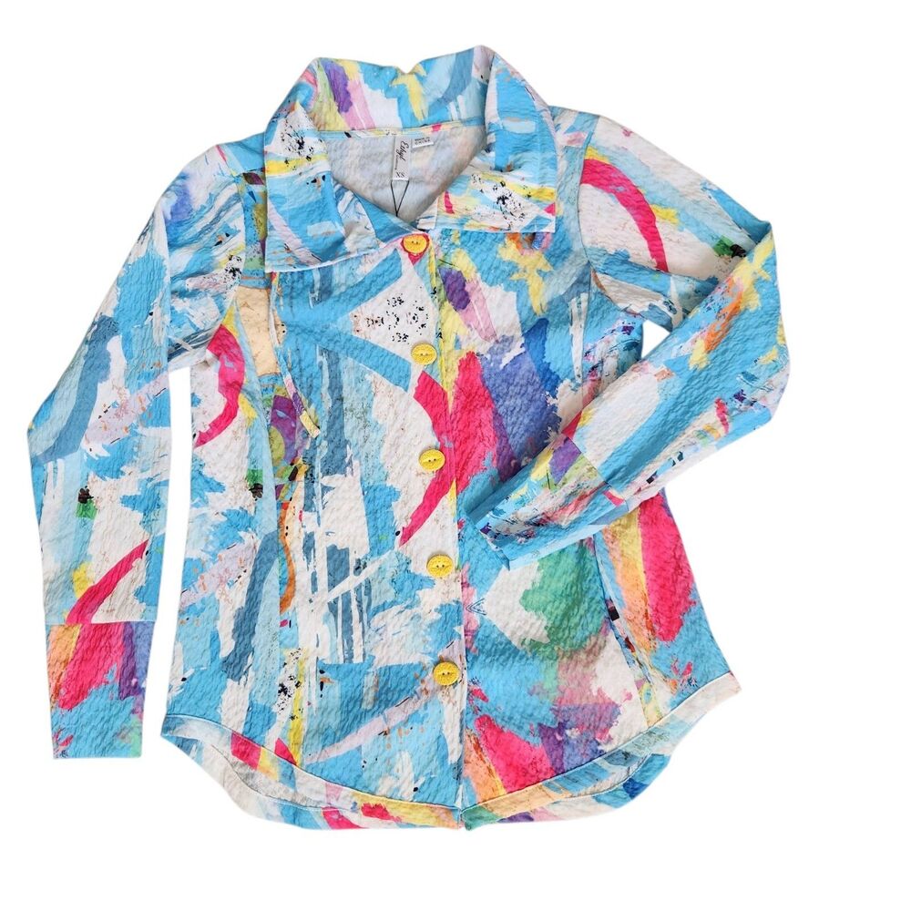 Ethyl Clothing NWT Abstract Art To Wear Liquid Silk Blouse/Shacket XS Lagenlook